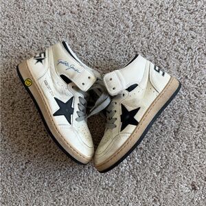 Golden Goose Kids White Leather High-Top Sneakers with Black Star and Tan Sole